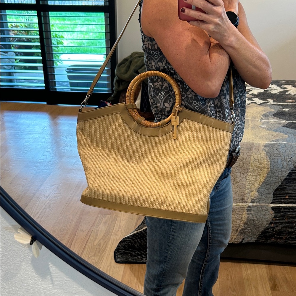 Fossil Tan and Brown Woven Tote